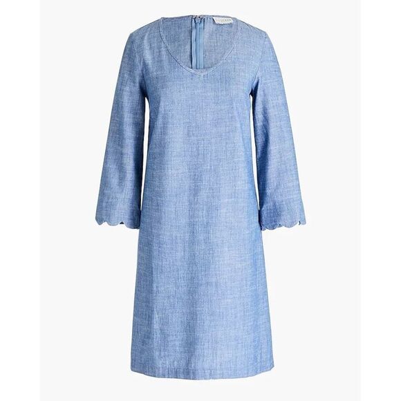 ✨J. By J.Crew Chambray Sz 8 Dress with Scalloped Sleeve✨ - Picture 3 of 9